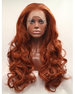 Without Bangs Orange 27" Curly Long Lace Front Synthetic Wigs