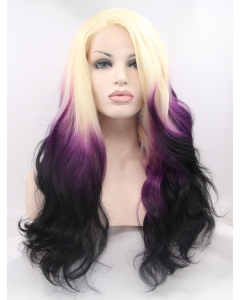 Synthetic Ombre/2 Tone 26" Curly Lace Front Without Bangs Long Wigs