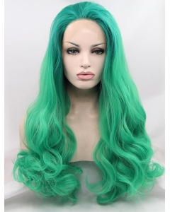 Synthetic Green 26" Curly Lace Front Without Bangs Long Wigs