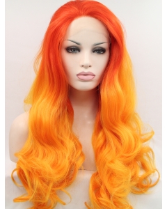 Synthetic Lace Front  Curly Ombre/2 Tone Without Bangs Long Women Wigs