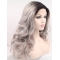 Curly Grey Without Bangs Synthetic Shoulder Length Lace Front Synthetic Women Wigs