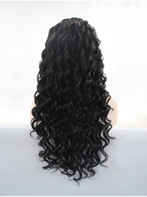 Without Bangs Black  Curly Long Lace Front Synthetic Women Wigs
