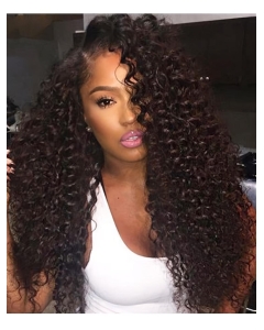 Remy Human Hair  Without Bangs Black Curly 360 Lace Women Wigs