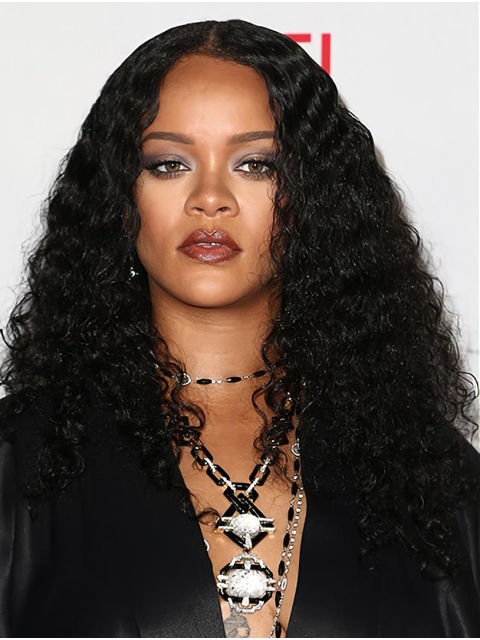 Black Curly Without Bangs Synthetic Long Women Rihanna Wigs