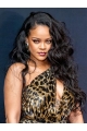 Black Curly Without Bangs Lace Front Long  Synthetic Women Rihanna Wigs
