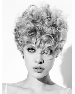 Cheap Young Fashion Grey Curly Short Capless Synthetic Women Wigs 