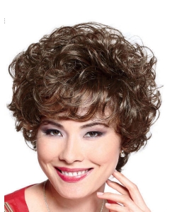 Women's Short Curly Bob Hairstyle Synthetic Hair Capless Wigs 8Inch With Bang