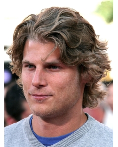 Discount 100% Hand-Tied Brown Curly Short Synthetic Lace Wigs For Men