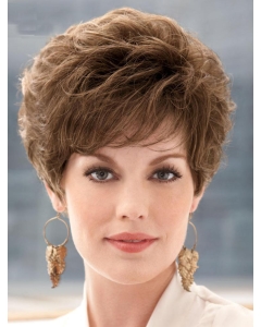 Short Curly Brown Mixed Color Layered Hairstyle with Full Bangs Capless Synthetic Hair 10 Inches