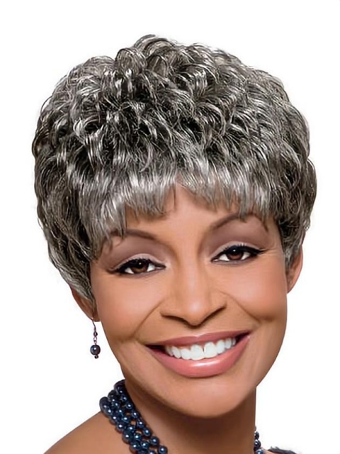 Great Curly Short Synthetic Grey Wigs