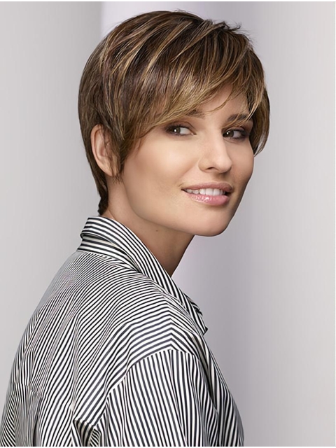 Straight Brown 8" Short Synthetic With Bangs Lace Front Wigs