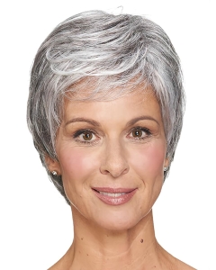 Short Grey Straight 8inch Cheap Classic Lace Front Synthetic Wig