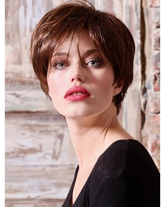 6" Straight Short Copper Synthetic Layered 100% Hand-Tied Wig