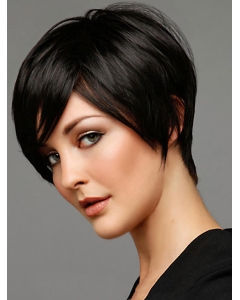 Black Straight Remy Human Hair Shining Short Wigs