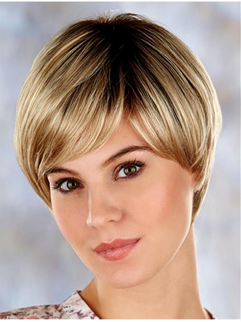 Blonde Comfortable Layered Straight Short Capless Synthetic Women Wigs