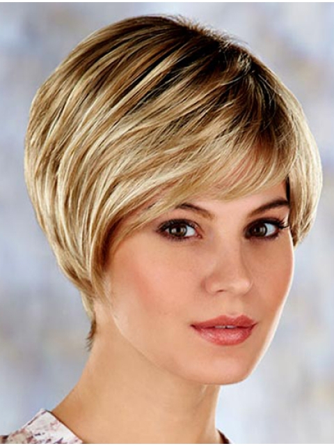 Blonde Comfortable Layered Straight Short Capless Synthetic Women Wigs
