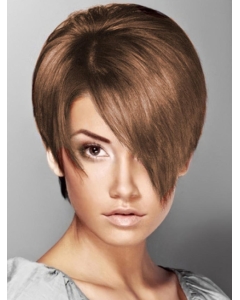 Brown Elegant Boycuts Straight Short Capless Synthetic Women Wigs