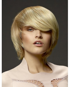 New Design Perfect Blonde Short Straight With Bangs Synthetic Women Wigs