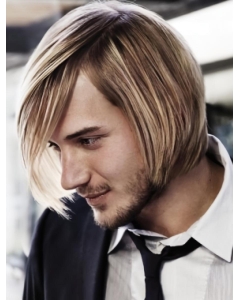 Mature Blonde Straight Short Hand-Tied Synthetic Men Wigs