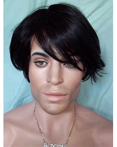 Trendy Black Straight Short Capless Synthetic Men Wigs