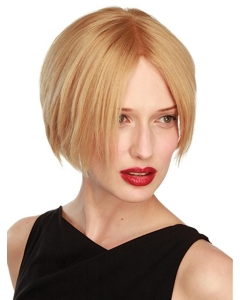 Convenient Blonde Short Straight Lace Front Human Hair Women Bobs  Wigs