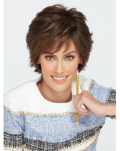 100% Hand-Tied Wavy 4" Brown  Short Synthetic Women Bob Wigs