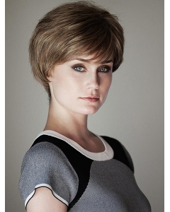 6" Wavy Short Brown With Bangs Lace Front Human Hair Women Wigs