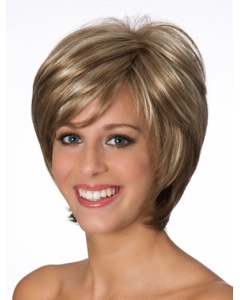 Real Blonde Layered Wavy Short 8" Lace Front Human Hair Women Wigs