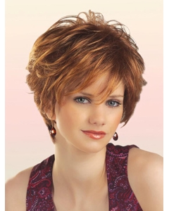 Unique Auburn Wavy Layered Short Capless Synthetic Women Wigs