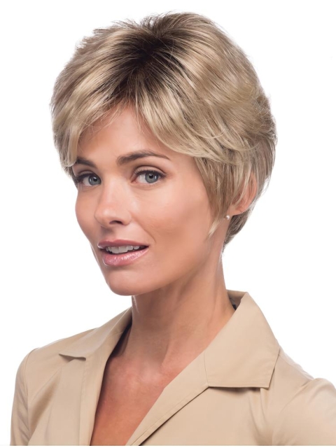 Blonde 8" Wavy Short Monofilament Synthetic Women Wigs