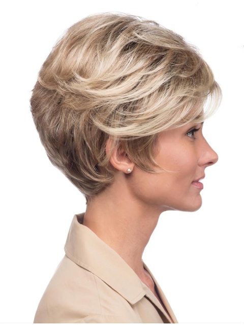 Blonde 8" Wavy Short Monofilament Synthetic Women Wigs