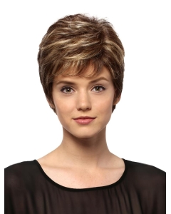 Fantastic Wavy Short Brown Boycuts Monofilament Synthetic Women Wigs