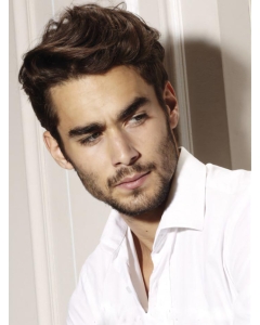 Stylish Wavy Short Capless Human Hair  Men Wigs