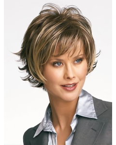 Brown Wavy Short High Quality Layered Capless Synthetic Women Wigs