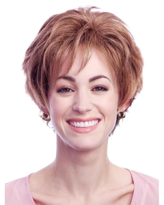 Popular Auburn Wavy Short Glueless Lace Front Synthetic Women Wigs