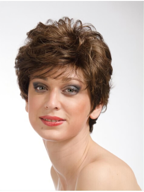 Beautiful Wavy Short Brown Layered Monofialment Fantastic Synthetic Women Wigs