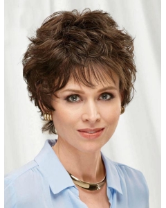 Fabulous Brown Short Wavy Layered Monofilament Synthetic Women Wigs