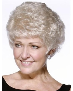 Fashionable Wavy Short Hand-Tied Synthetic Grey Women Wigs