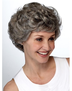 Comfortable Wavy Short Hand-Tied Synthetic Grey Women Wigs
