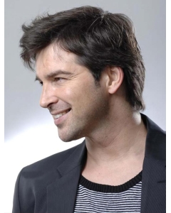 Convenient Brown Wavy Short Monofilament Synthetic men Wigs