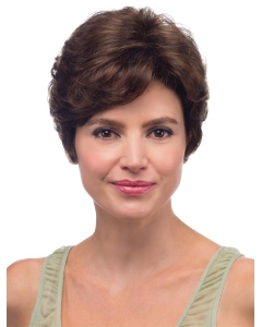 Easeful Brown Short Wavy With Bangs Lace Human Hair Women Wigs