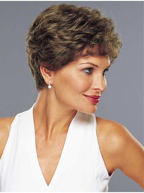 Refined Brown Wavy Short Hand-tied Classic Human Hair Women Wigs