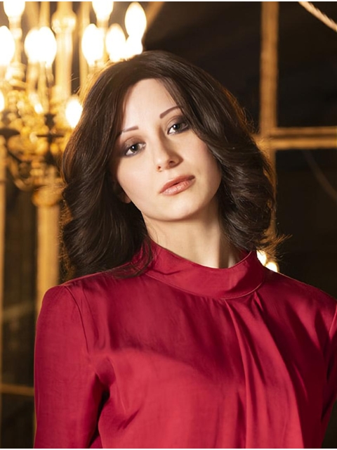 Brown Curly Shoulder Length  Without Bangs Monofilament  14" Synthetic Women Wigs