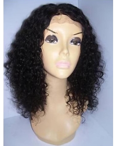 Natural Black Curly Shoulder Length Lace Front Remy Human Hair Women Wigs