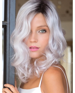 Fashional White Shoulder Length Curly Capless Synthetic New Design Grey Women Wigs