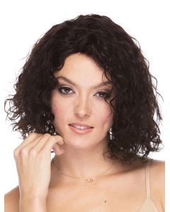 Faddish Brown Curly Shoulder Length Capless Human Hair Women Wigs