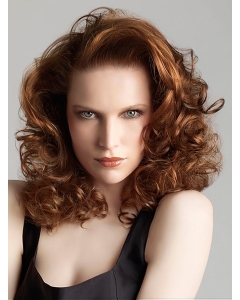 Flexibility Auburn Curly Shoulder Length Lace Front Synthetic Women  Wigs For Cancer