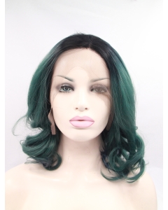 Synthetic Shoulder Length Ombre/2 Tone Lace Front Without Bangs Curly Women Wigs