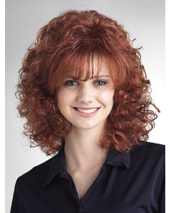 Traditional Auburn Curly Shoulder Length Capless Classic Synthetic Women Wigs