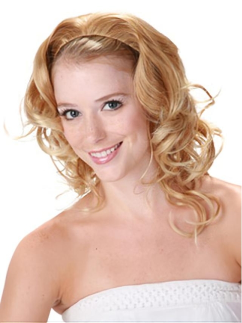 Blonde Curly Shoulder Length Capless Synthetic  Wigs & Half  Women Wigs